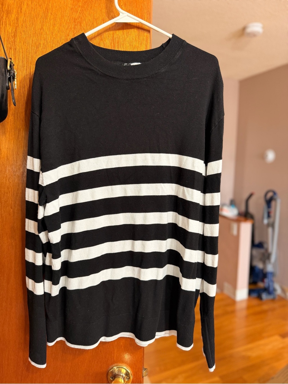 H&M Black and White Striped Crewneck Sweater